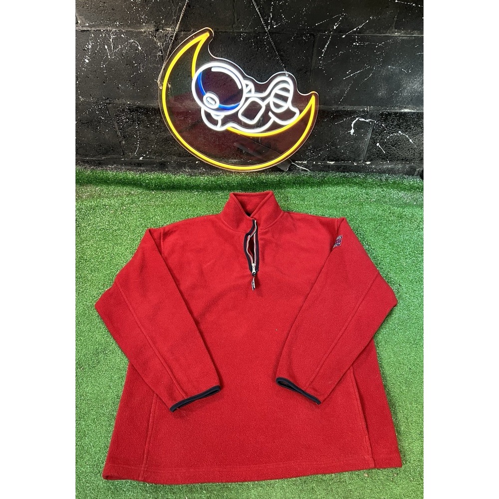 Vintage 90s Bugle Boy Snow Fleece Size LG Pullover Jacket Red‎ 1/4 Zip